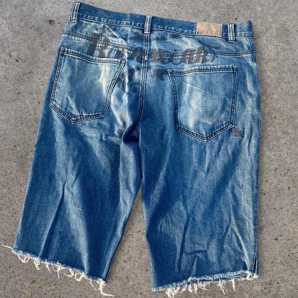 Vintage Y2K Rocawear Baggy Cutoff Graphic Denim Jorts‎ Shorts Blue Mens 40 00s